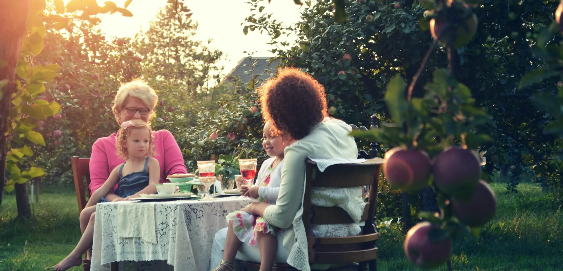 grandmother out to lunch with her family and grandchildren