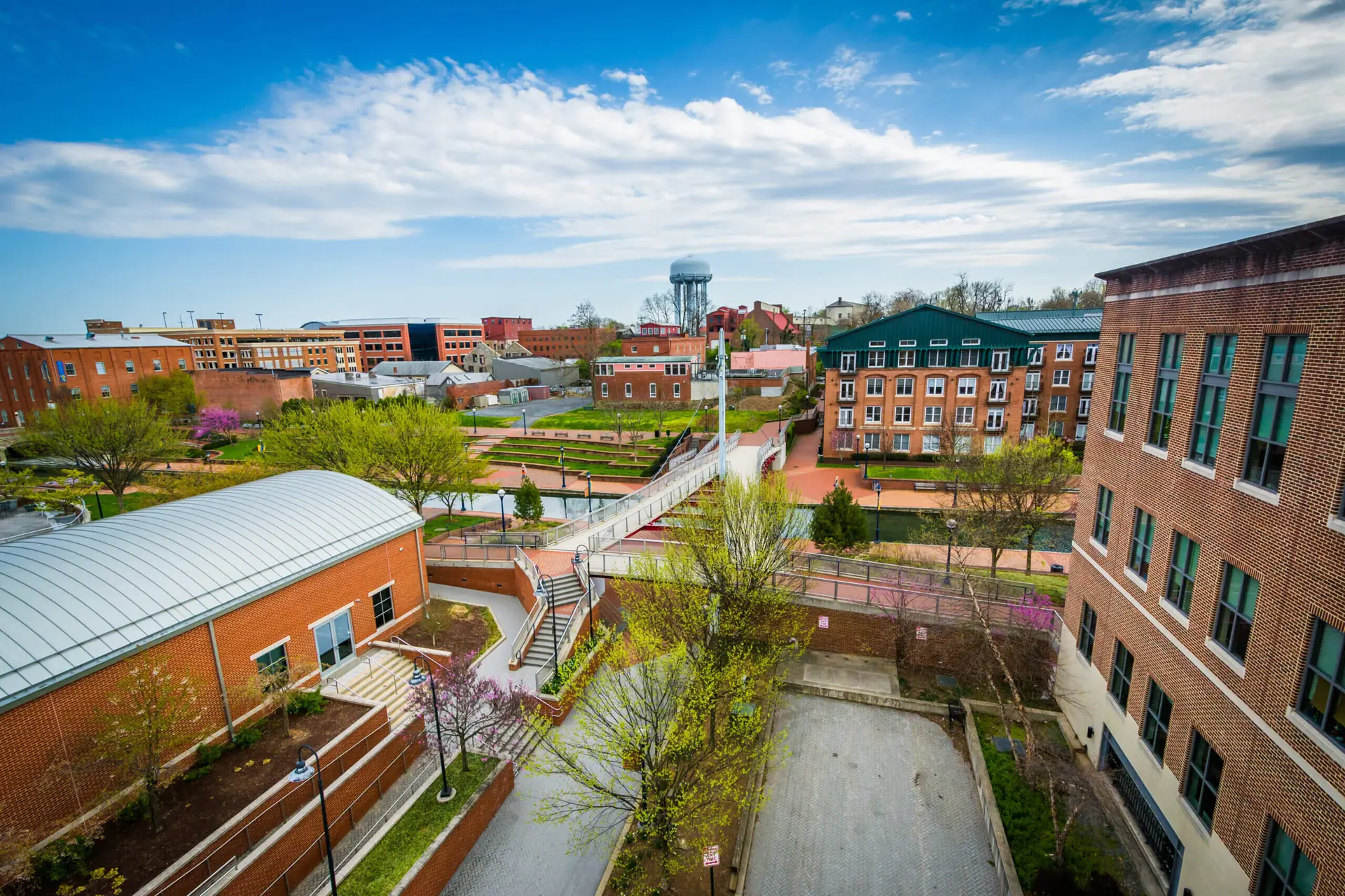aerial view of businesses along carroll creek