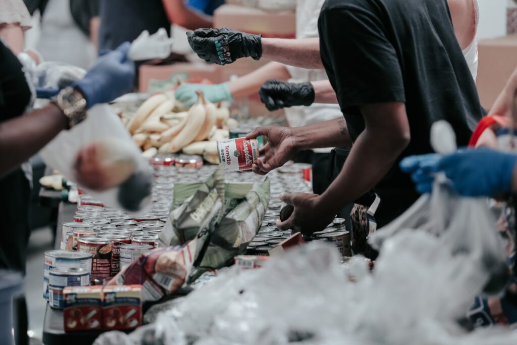 volunteers working at a food drive